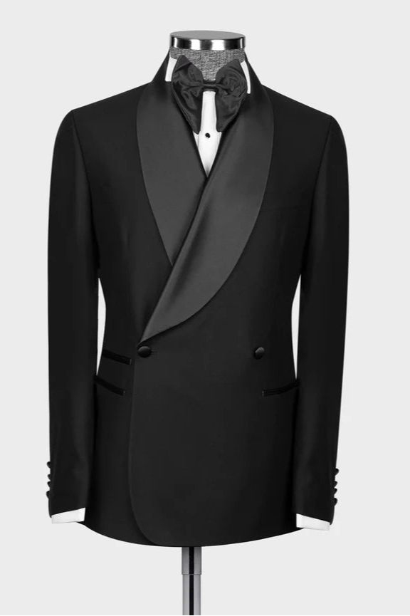 Chic Black Double-breasted 2-piece Shawl Lapel Tuxedo
