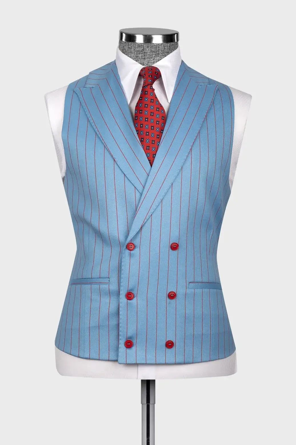 Chic Blue Single-breasted 3-piece Peaked Lapel Striped Suits