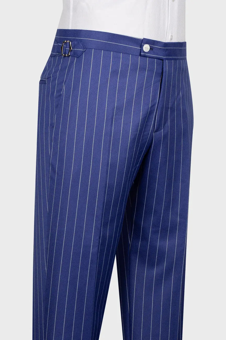 Blue 3-piece Single-breasted Peak Lapel Stripe Suit
