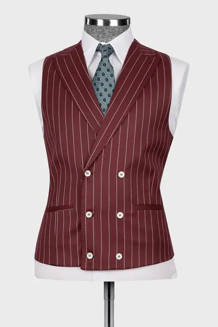 Burgundy 3-piece Single-breasted Peak Lapel Suit