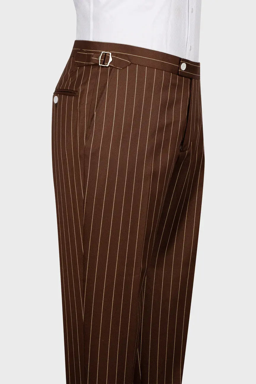 Brown 3-piece Single-breasted Peak Lapel Stripe Suit