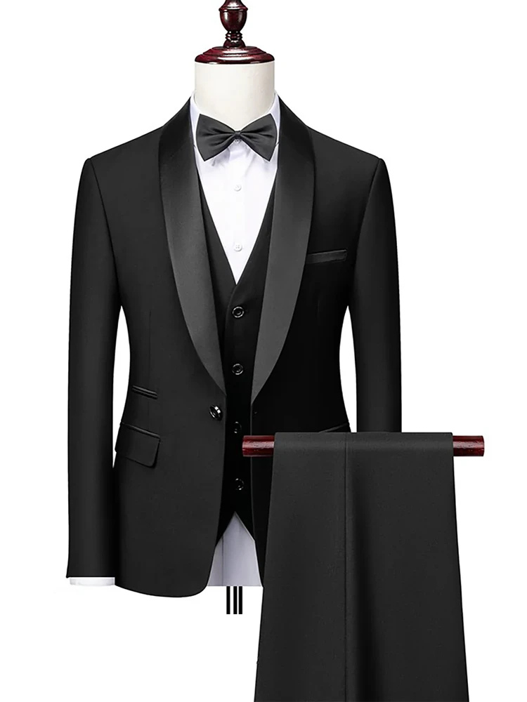 High Quality 3 Piece Satin Shawl Lapel Tuxedo