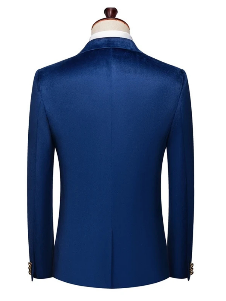Luxury Slim Fit Two Piece Peak Lapel Blue Velour Wedding and Prom Men Suits