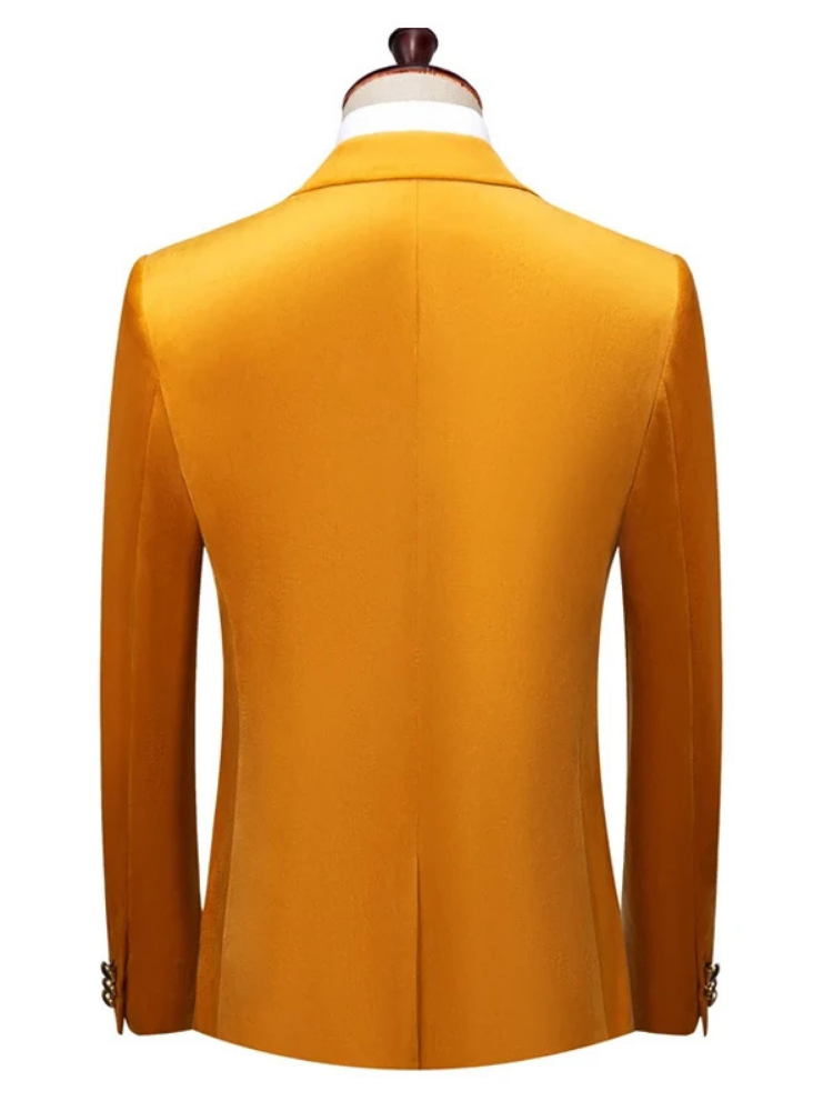 Elegant Two Piece Peak Lapel Orange Slim Fit Velour Wedding and Prom Men Suits