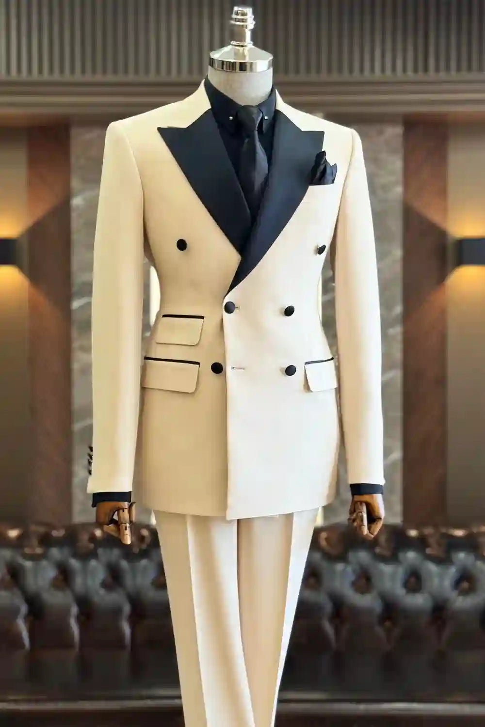Beige Double-breasted Wedding Tuxedo