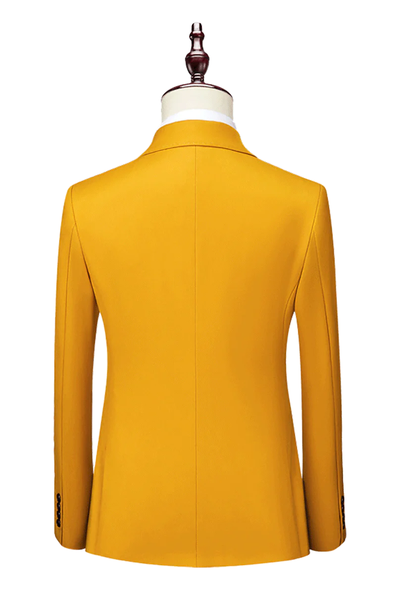 Sharp-looking Yellow Double Breasted Peaked Lapel Men's Suits for Prom