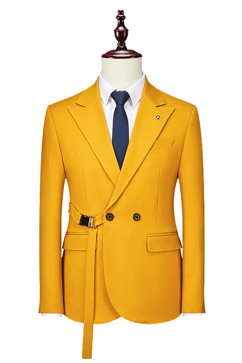 Sharp-looking Yellow Double Breasted Peaked Lapel Men's Suits for Prom