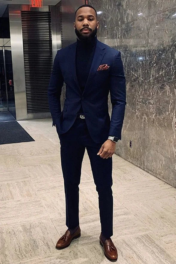 Dark Navy Ring Bearer Outfits Notch Lapel with Black Pants