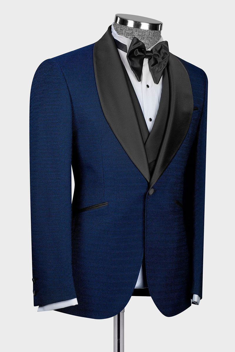 Navy Blue 3-piece Shawl Lapel Single Breasted Tuxedo