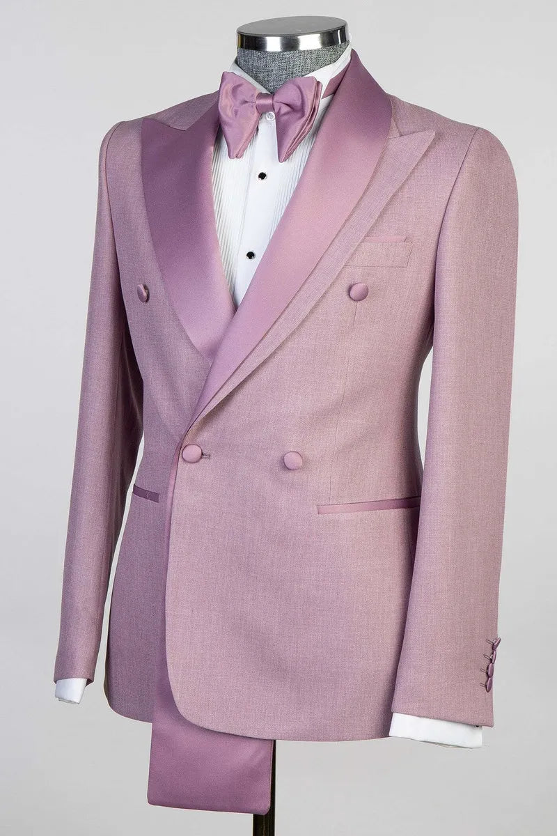 Pink Purple Peaked Lapel Double Breasted 2-pieces Suits with Long Hem