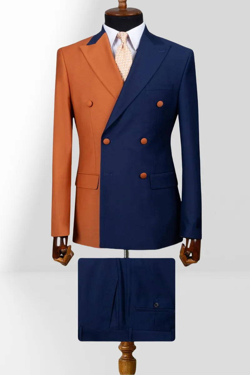 2 Piece Double Breasted Peak Lapel Men Suits Orange/Red/Black/Green