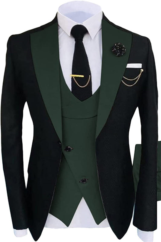 Army Green Shawl Lapel Slim Fit Three Pieces Prom Suits One Button