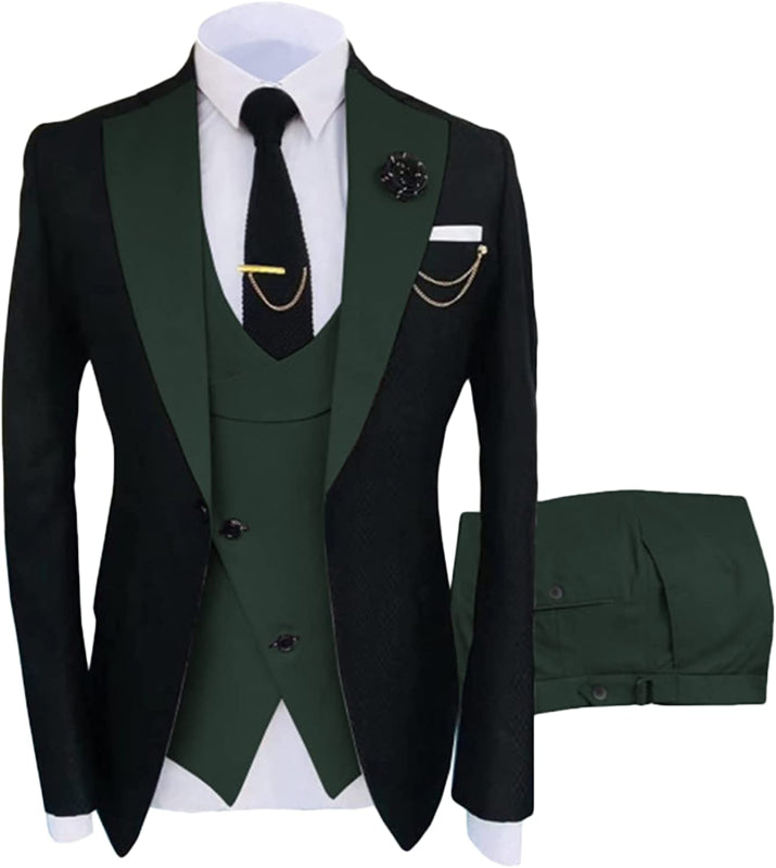 Army Green Shawl Lapel Slim Fit Three Pieces Prom Suits One Button
