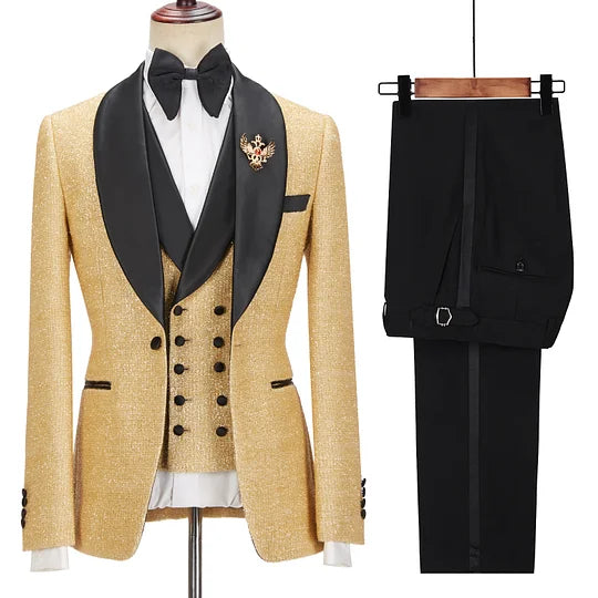 Andrew Sparkly Golden Shawl Lapel Single Breasted Prom/Wedding Suits
