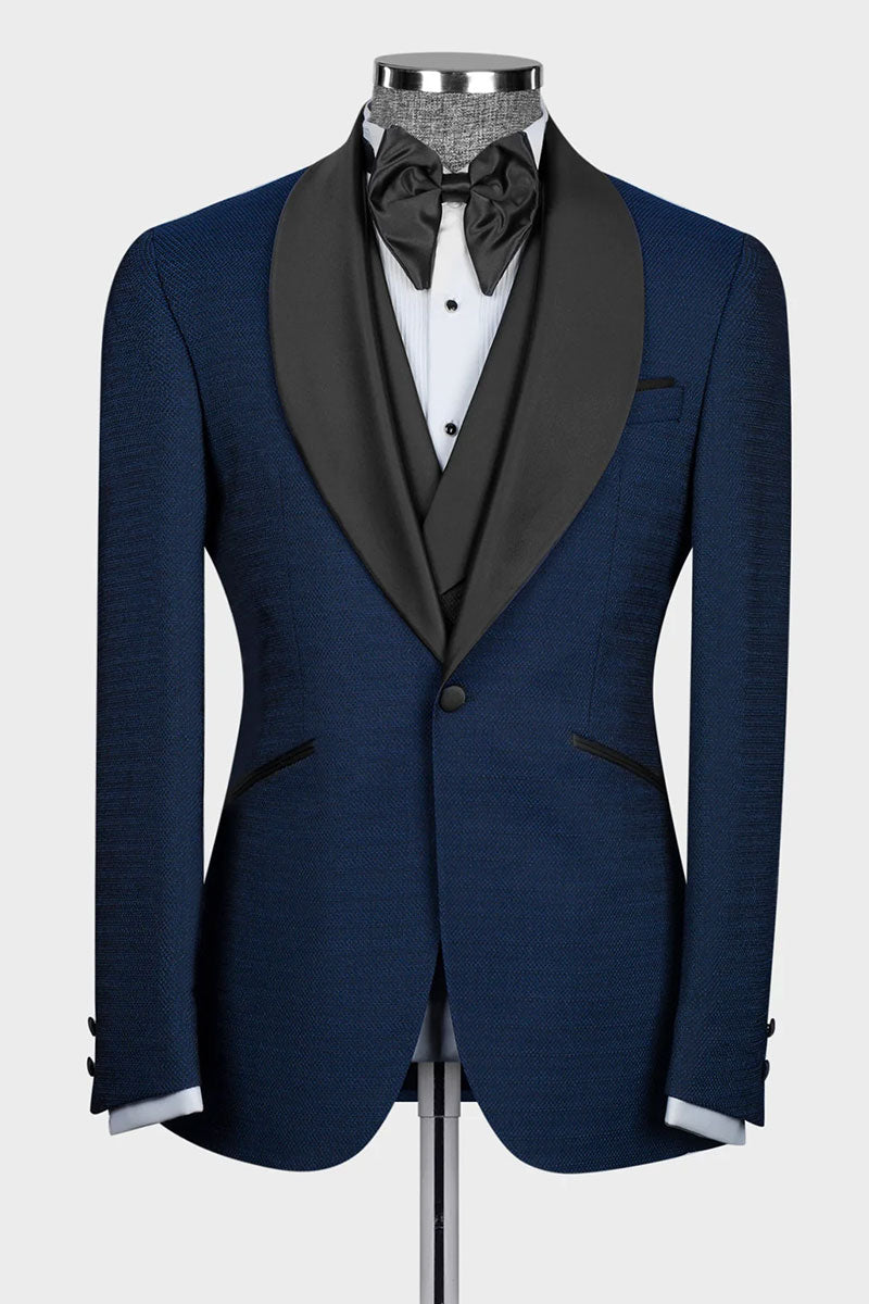 Navy Blue 3-piece Shawl Lapel Single Breasted Tuxedo