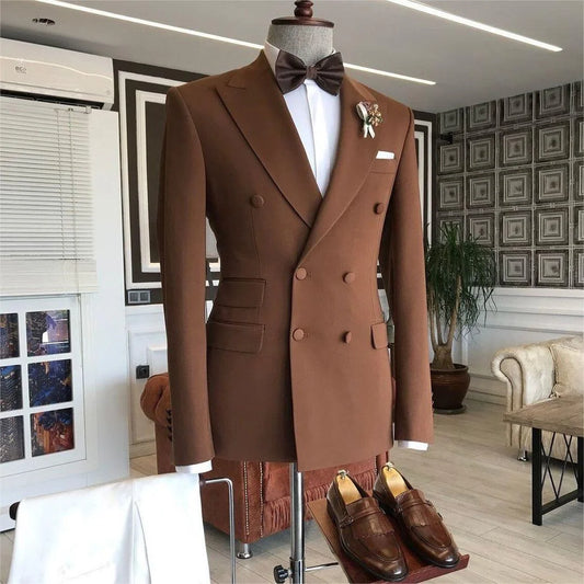 Brown Double-breasted Bespoke 2-pece Blazer Suits