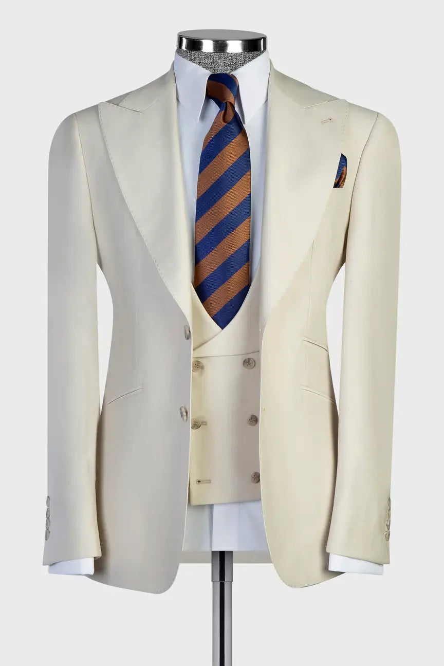 Ivory 3-piece Peak Lapel Single-breasted Suit