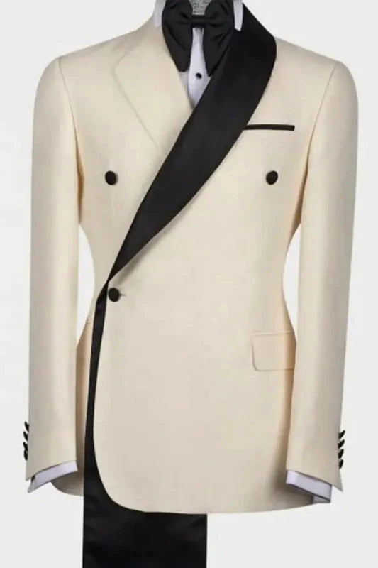 Modern Beige Two Pieces Prom Suits with Shawl Lapel Slim Fit Wedding Suit