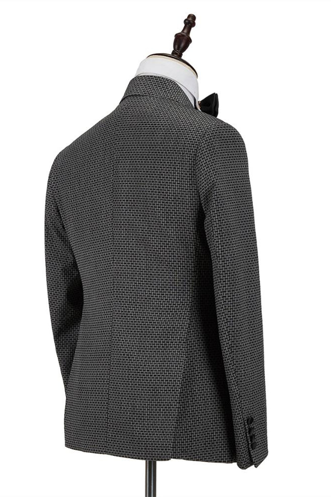 Bespoke Black-and-Gray Cruciform Peaked Lapel Double Breasted Men Suits