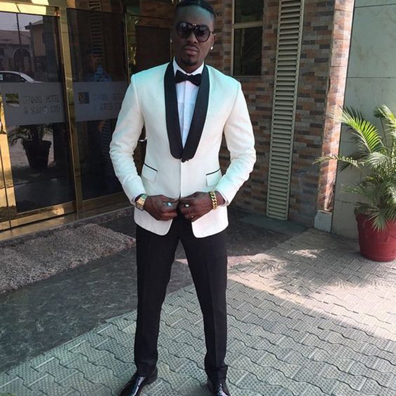 Bespoke White Shawl Lapel One Button 2-piece Wedding Suits
