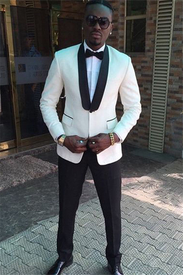 Bespoke White Shawl Lapel One Button 2-piece Wedding Suits
