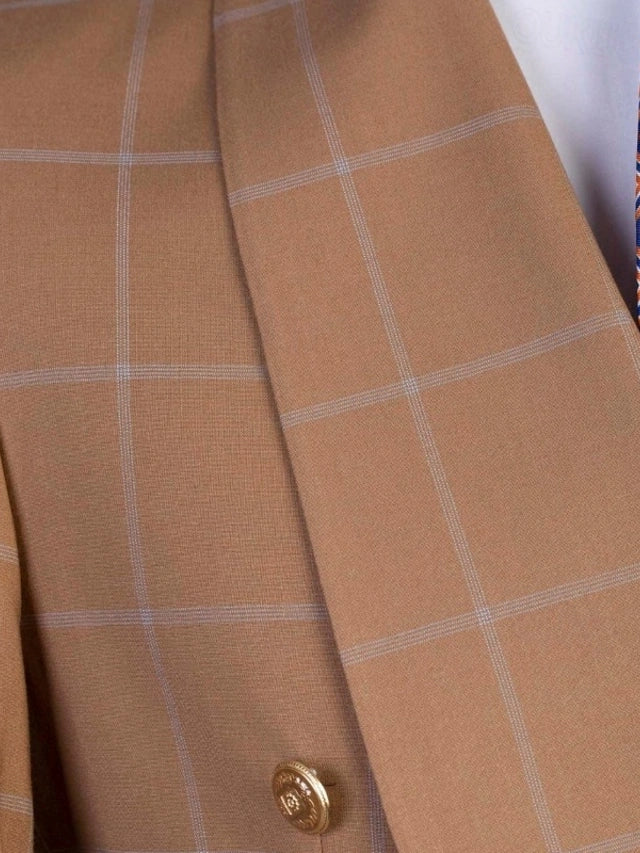Brown Shawl Lapel Plaid Double Breasted 2-piece Men's Suits