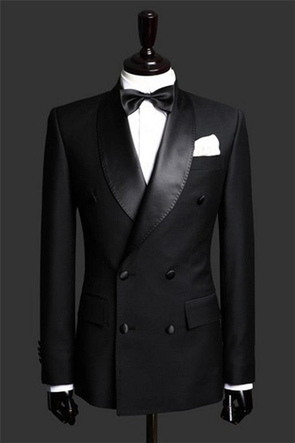 Black Double Breast Wedding Suits Tuxedos Lapel Two-pieces