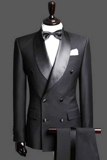 Black Double Breast Wedding Suits Tuxedos Lapel Two-pieces