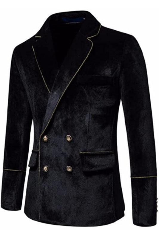 Black Notched Lapel Double Breasted Velvet Suits for Prom Two Pieces Tuxedos
