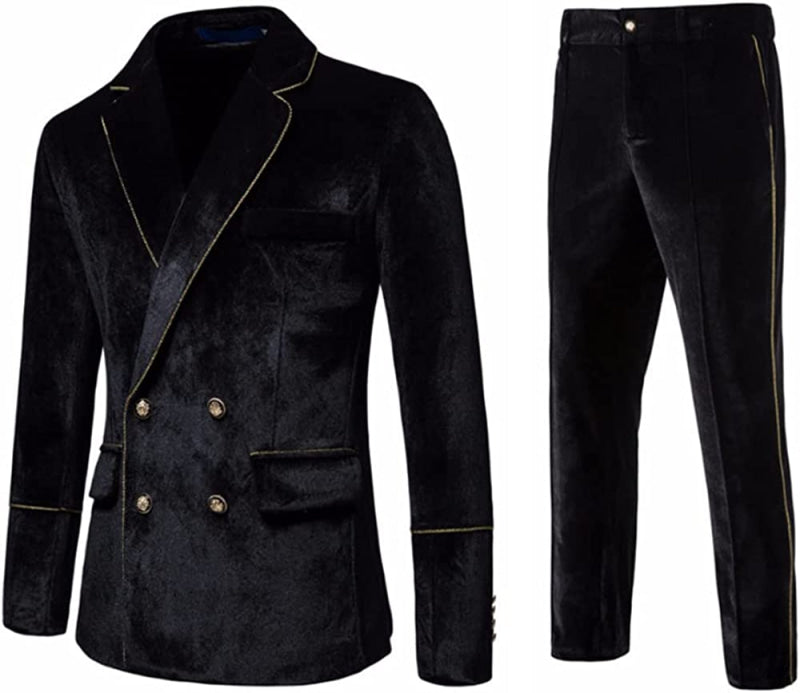 Black Notched Lapel Double Breasted Velvet Suits for Prom Two Pieces Tuxedos