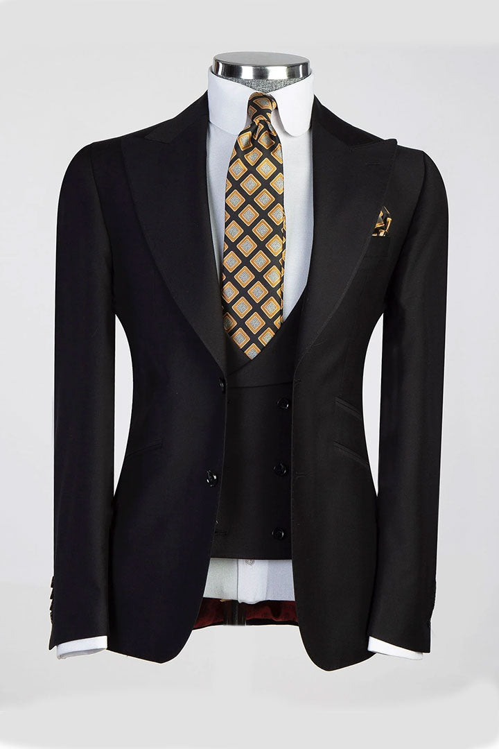 Black Wide peaked lapels Single Breasted 3-piece Formal Men's Suits