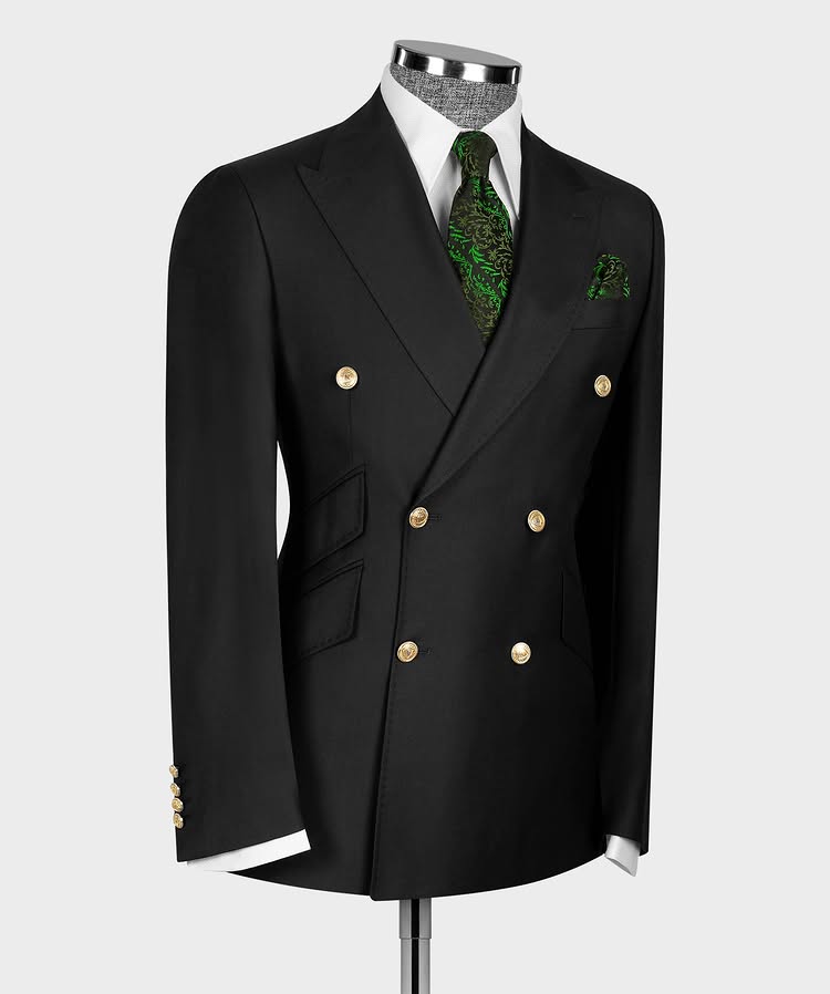 Latest Peaked Lapel Black Double Breasted Suit for Prom