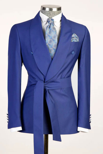 Sapphire Blue 2-piece Shawl Lapel Tuxedo with Belt for Prom