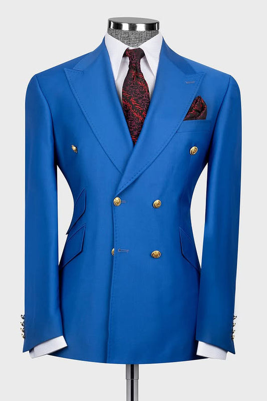 Latest Peaked Lapel Royal Blue Double Breasted Suit for Prom