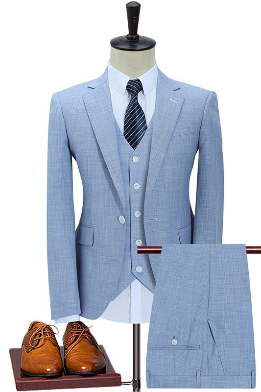 Blue Three Pieces Wedding Suits for Men Notched Lapel Business Suits