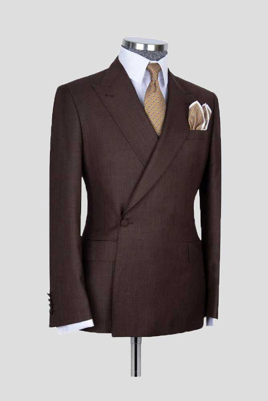 Dark Brown 2 Piece Classic Peak Lapel Side Button Suit