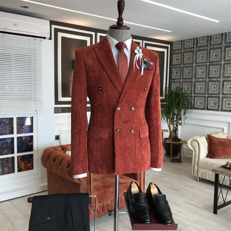 Burgundy Two-Piece Double-Breasted Prom and Wedding Suit with Peaked Lapel