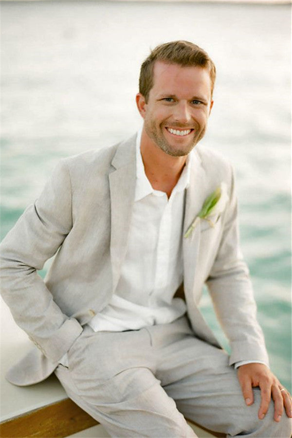 Light Grey Suit for Beach Wedding Two-piece Bespoke Groom Tuxedos