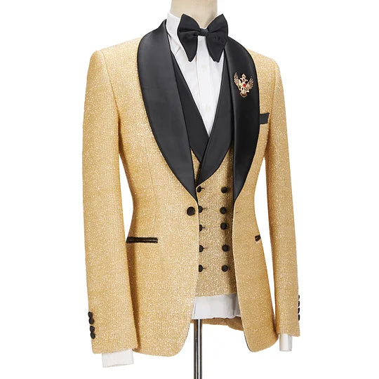 Andrew Sparkly Golden Shawl Lapel Single Breasted Prom/Wedding Suits