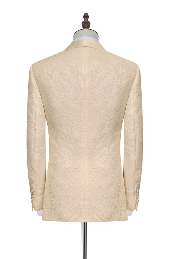 Champagne Jacquard Wedding Floral Tuxedo for Groom