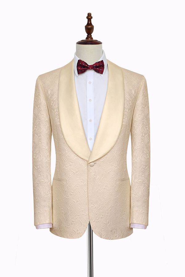 Champagne Jacquard Wedding Floral Tuxedo for Groom