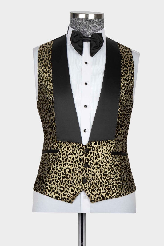Chic Gold 3 Pieces Prom Suit Peak Lapel Tuxedo