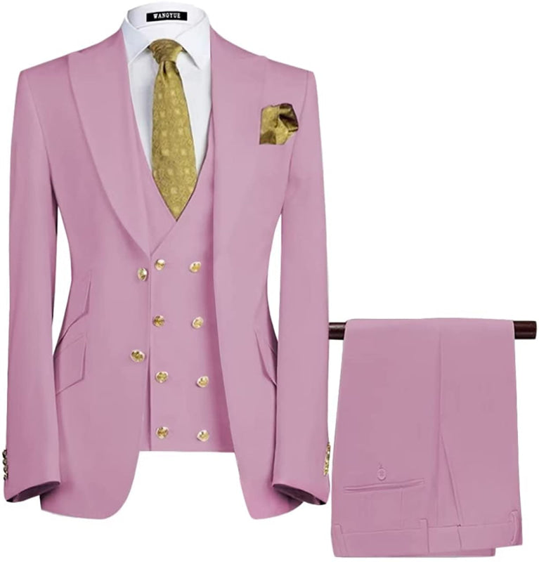 Light Pink Three Pieces Peaked Lapel Prom Suits