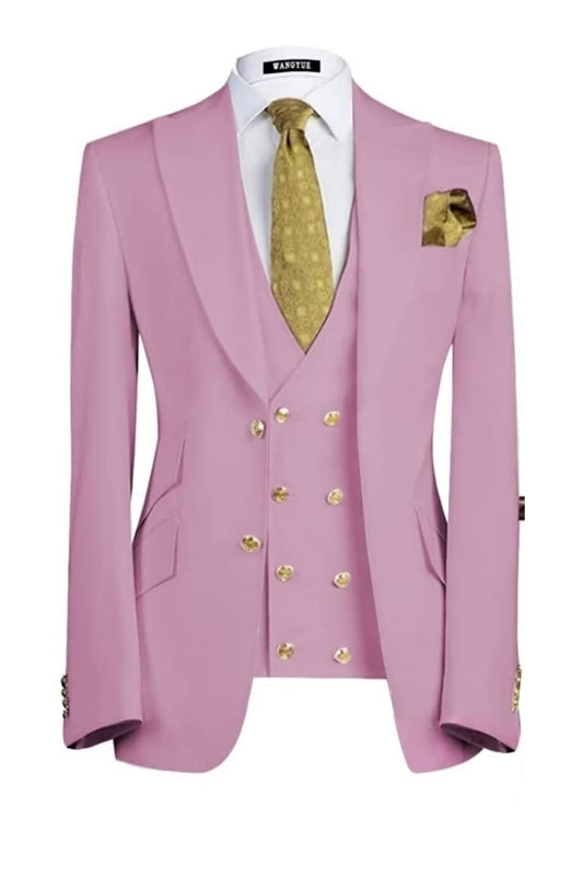 Light Pink Three Pieces Peaked Lapel Prom Suits