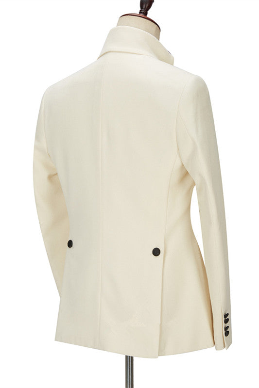 Chic Off White Slim Fit One Button Classic Men Suit with Black Peaked Lapel