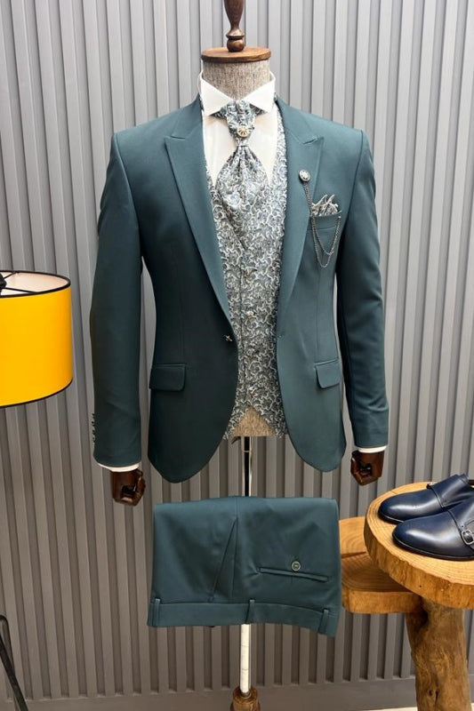 Green Peaked Lapel 2-Pieces Single Breasted Prom Suits