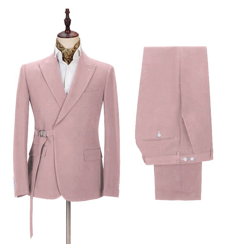 Chic Pink Men Casual Suit for Prom Buckle Button Formal Suit