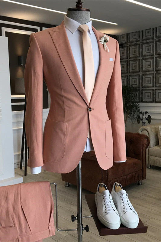 Stylish Pink Two Pieces Prom Suits with Peaked Lapel Slim Fit Wedding Suit