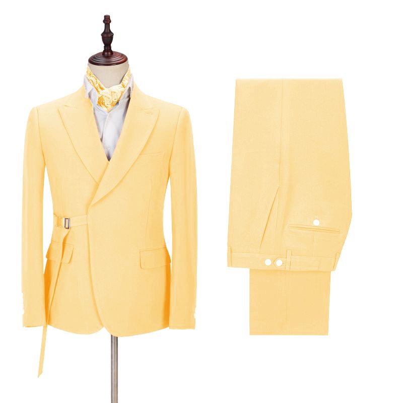 Chic Yellow Peaked Lapel Slim Fit Men Prom Suits