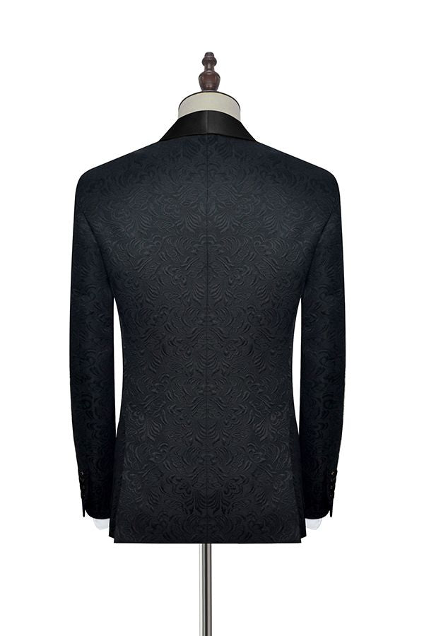 Black Shawl Lapel One Button Jacquard Wedding Tuxedo Suits